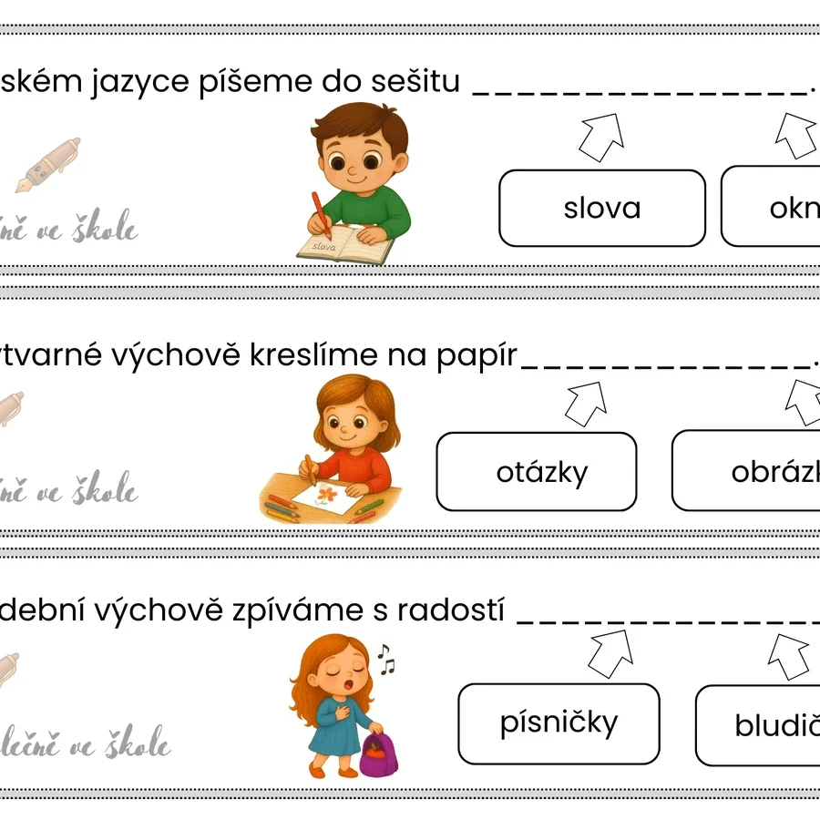 Doplň správné slovo – čtení s porozuměním - psaní – náhled 3