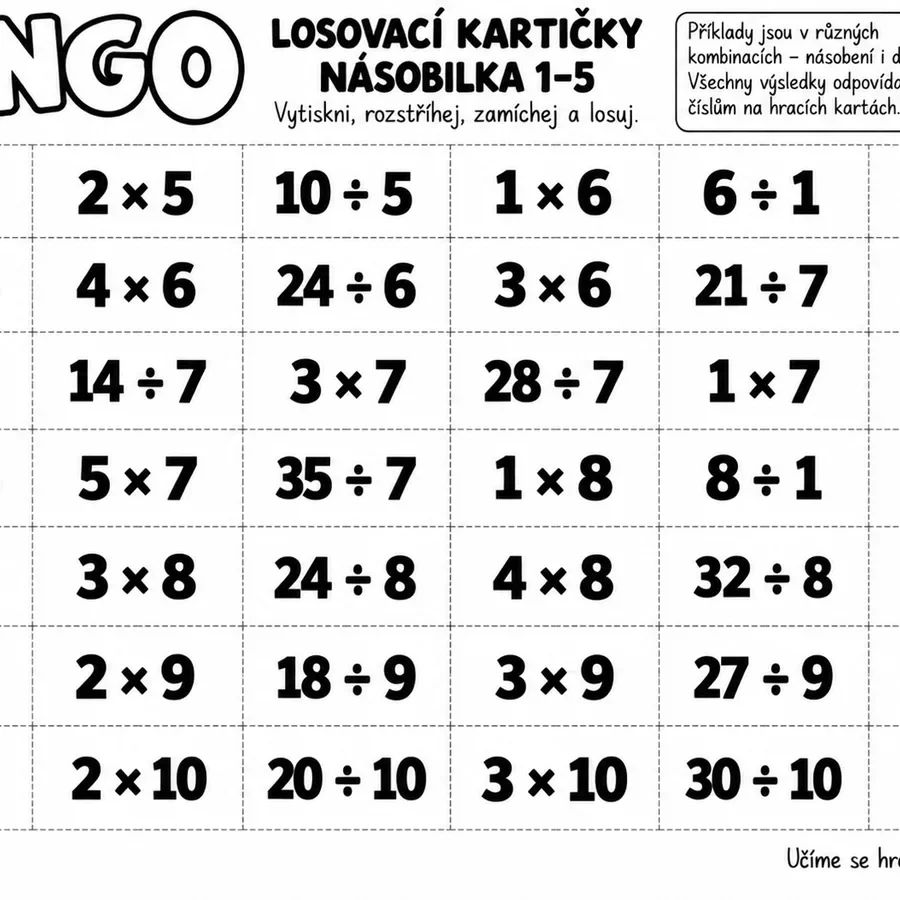 BINGO - NÁSOBENÍ A DĚLENÍ HROU – náhled 2