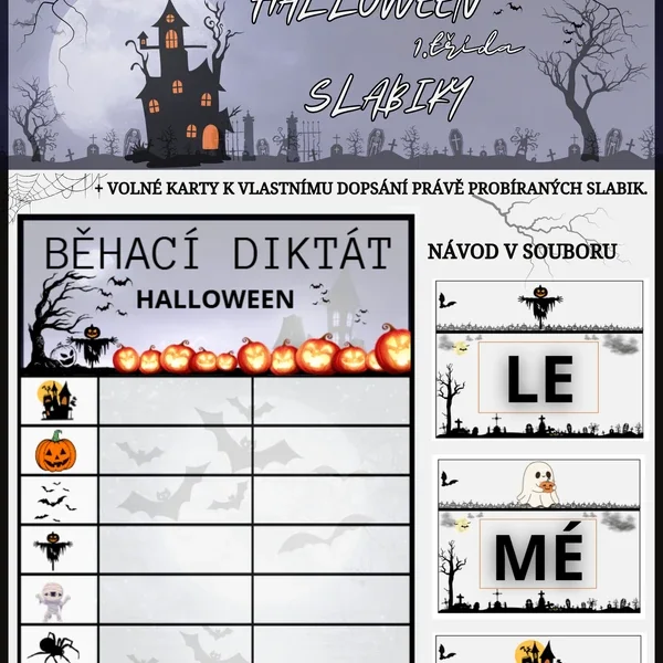 HALLOWEEN - běhací diktát - 1. třída - Slabiky – náhled 7