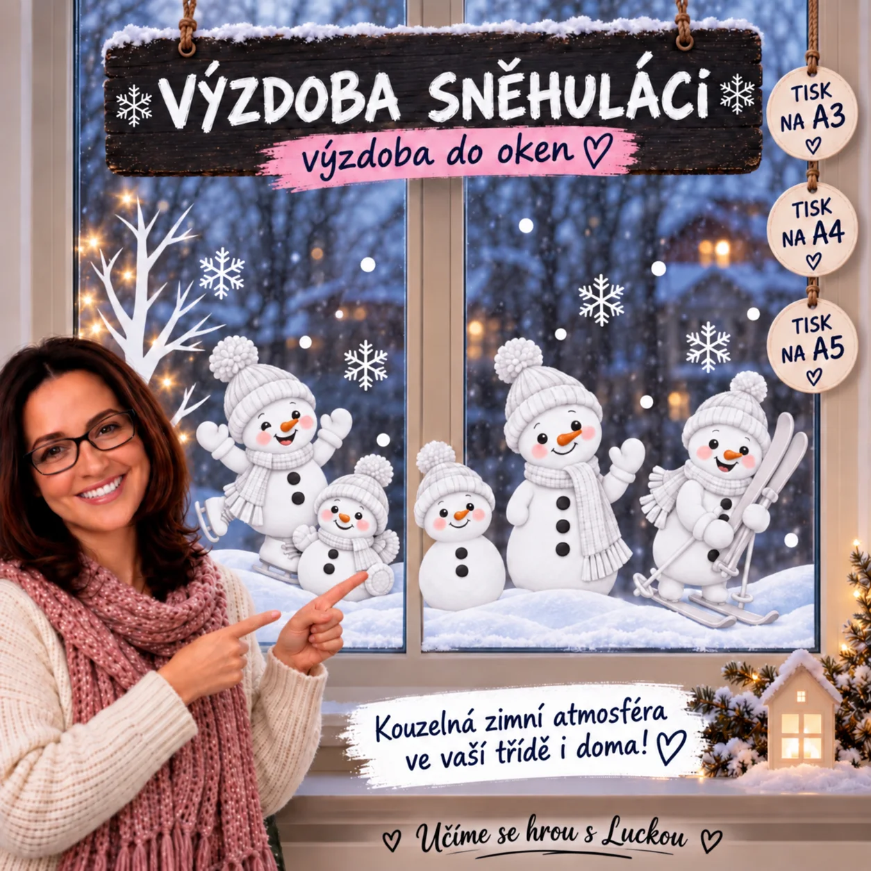 Zimní výzdoba – Sněhuláci s barevnými nosy