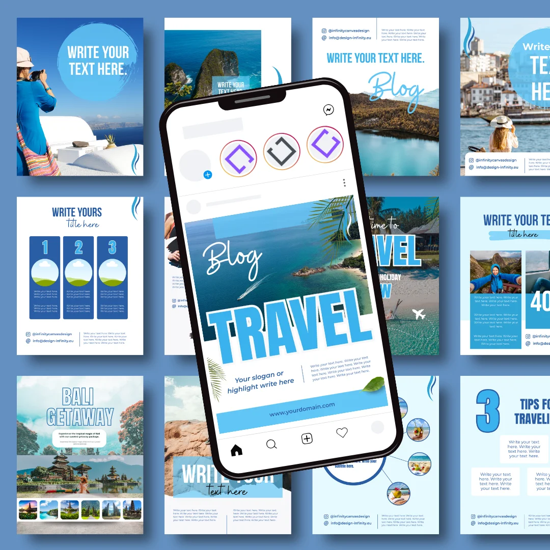40 Travel Blog Instagram Feed posts - Canva editovatelná šablona - obrázek 3